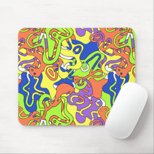 Mousepad Padrão de Labirinto de Rabiscos em Neon Abstrato