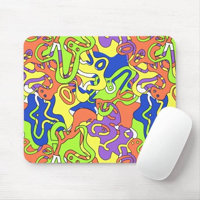 Mousepad Padrão de Labirinto de Rabiscos em Neon Abstrato (Com mouse)