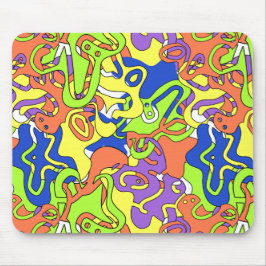 Mousepad Padrão de Labirinto de Rabiscos em Neon Abstrato