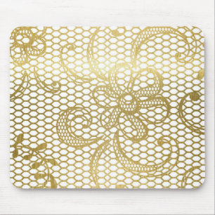 Mousepad Padrão De Lace Floral Grande De Folha Ouro Faux