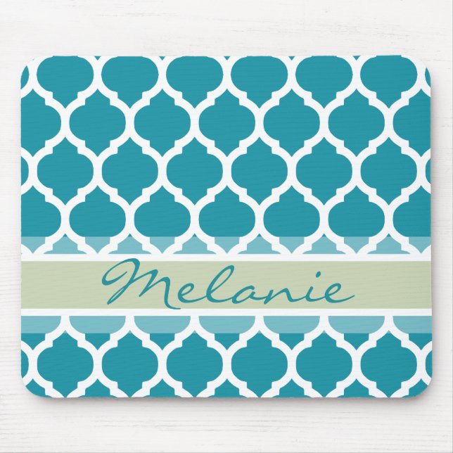 Mousepad Padrão de Latilha Azul Teal e Cinza Leve (Frente)