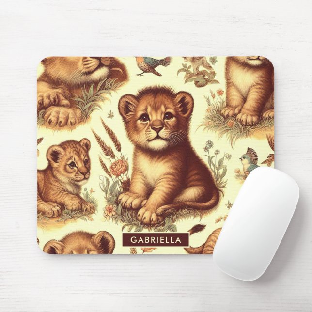 Mousepad Padrão de Leão de Bebê Cute Vintage (Com mouse)