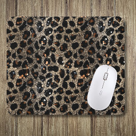 Mousepad Padrão de Leopardo Dourado Preto Marrom Brilho Lux