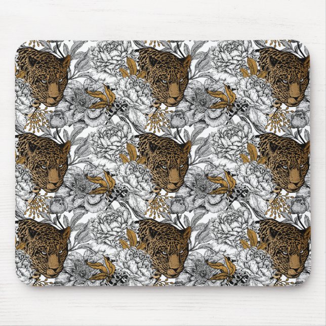 Mousepad Padrão de leopardo e peônias (Frente)