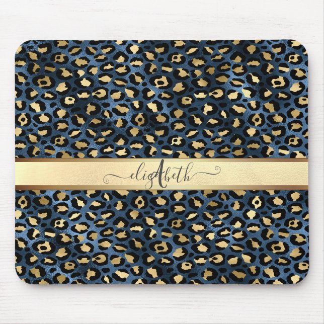 Mousepad Padrão de Leopardo Preto Bronze Monograma    (Frente)