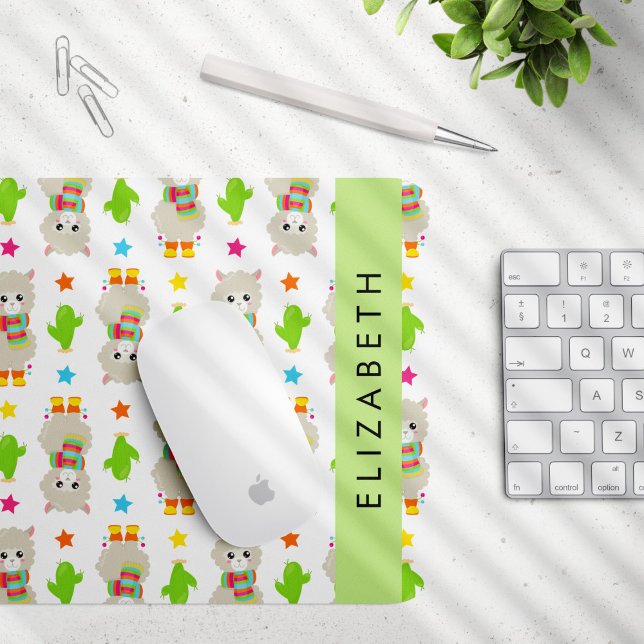 Mousepad Padrão De Lhamas, Alpacas, Cactus, Seu Nome (Criador carregado)