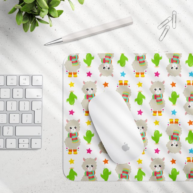 Mousepad Padrão De Lhamas, Lhamas Cutas, Alpacas, Cactus (Criador carregado)