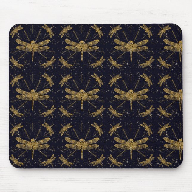 Mousepad Padrão de libélula do ouro - escuro (Frente)