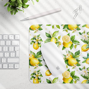 Mousepad Padrão de limão, flores de limão, folhas, citrinos