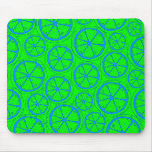 Mousepad Padrão de Limão Limão Azul com Fundo Verde Neon