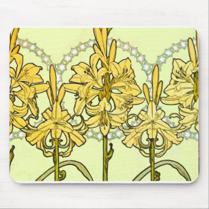 Mousepad Padrão de lírio Art Nouveau de Alfonse Mucha cláss