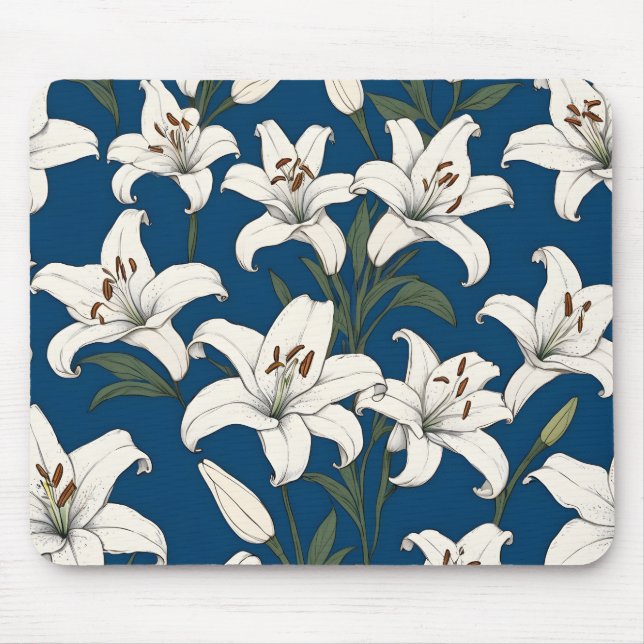 Mousepad Padrão de lírios de páscoa branca (Frente)
