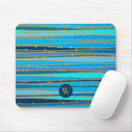 Mousepad Padrão de Listras Azuis Monograma Moderno
