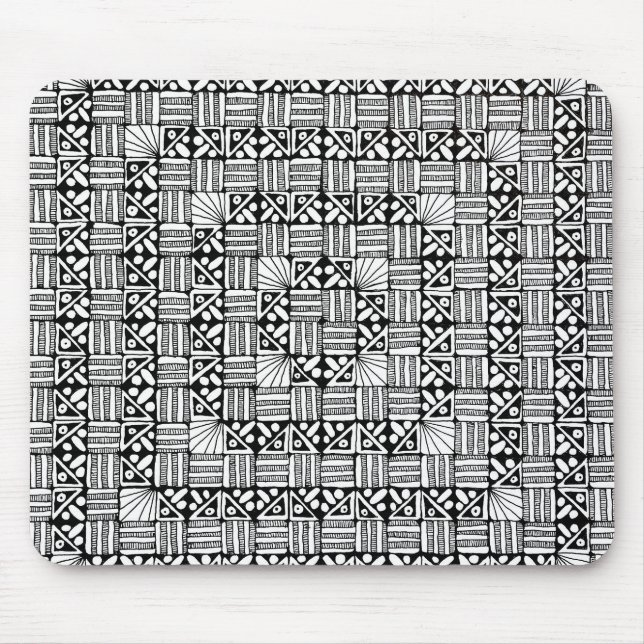 Mousepad Padrão de Listras e Quadrados Preto e Branco Desig (Frente)