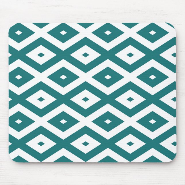 Mousepad Padrão de losango branco e teal (Frente)