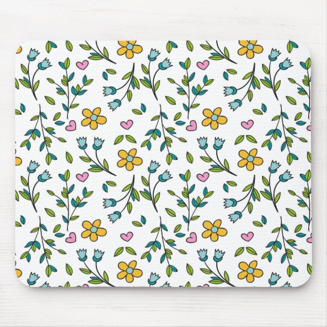Mousepad Padrão de Luz de Flores e Corações Fofos (Frente)