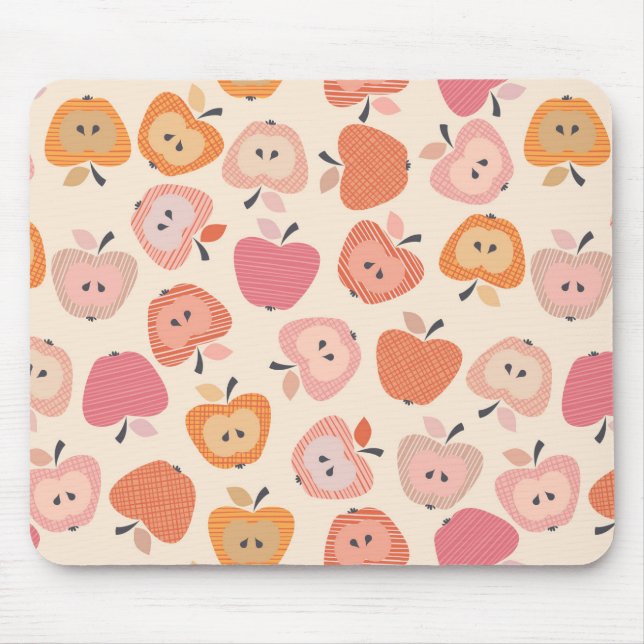 Mousepad Padrão de maçã cor-de-rosa e laranja (Frente)