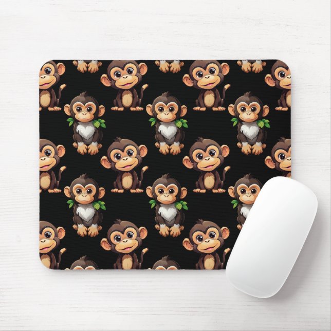 Mousepad Padrão de Macaco Design Preto  (Com mouse)