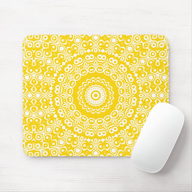 Mousepad Padrão de Mandala Amarelo Dourado (Com mouse)
