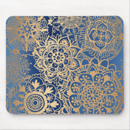 Mousepad Padrão de Mandala azul e Dourado