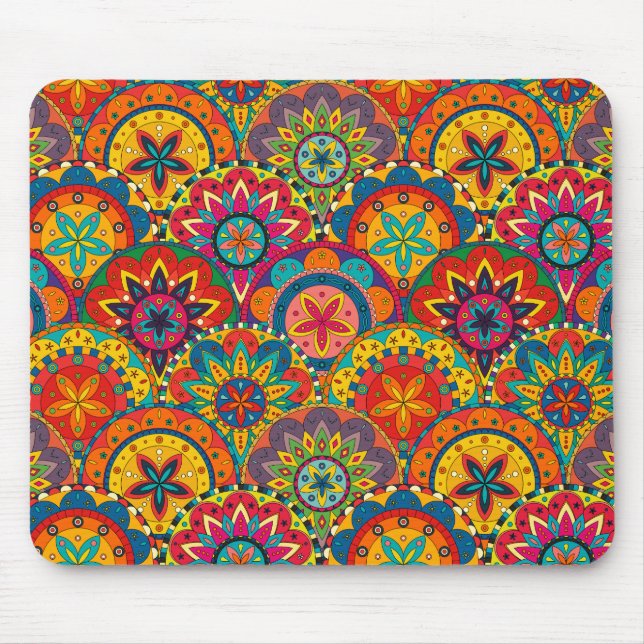 Mousepad Padrão de Mandala Colorida Retroativa Funky (Frente)