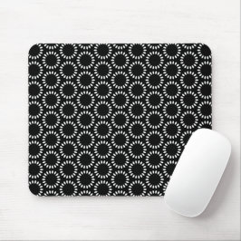 Mousepad Padrão de Mandala de Pétalas Preto e Branco Elegan