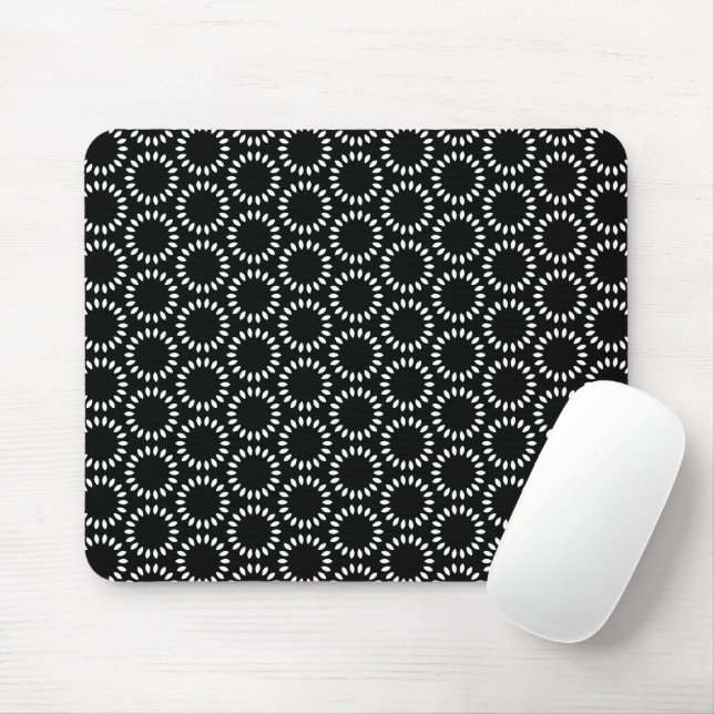 Mousepad Padrão de Mandala de Pétalas Preto e Branco Elegan (Com mouse)