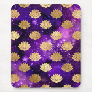 Mousepad Padrão de Mandala Dharma da Galáxia Dourada e Roxa