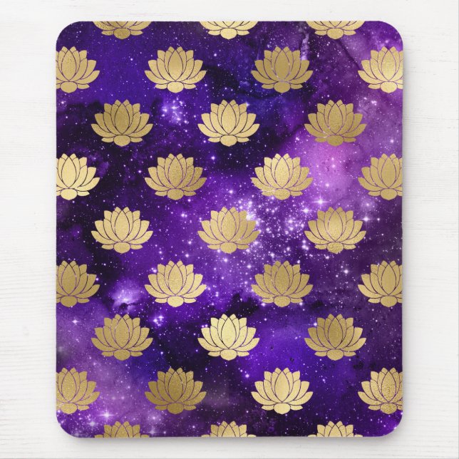 Mousepad Padrão de Mandala Dharma da Galáxia Dourada e Roxa (Frente)