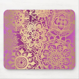 Mousepad Padrão de Mandala Dourado e rosa elegante