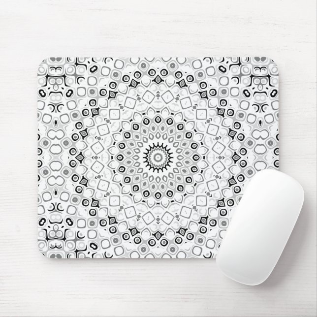 Mousepad Padrão de Mandala Geométrico Preto e Branco (Com mouse)