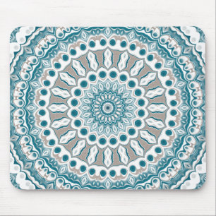 Mousepad Padrão de Mandala Moderna Azul e Bege