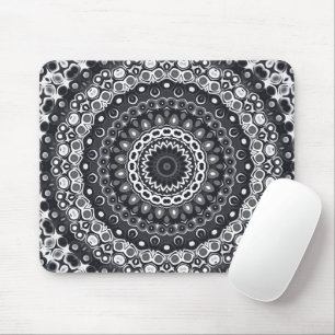 Mousepad Padrão de Mandala Monocromático Preto e Branco