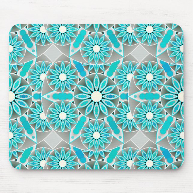 Mousepad Padrão de mandala, tartaruga, cinza de prata e bra (Frente)