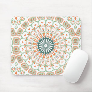 Mousepad Padrão de Mandala Verde e Laranja Moderno