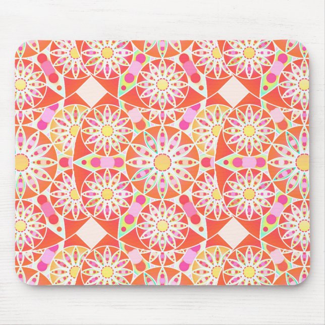 Mousepad Padrão de mandala, vermelho de coral, rosa, ouro (Frente)