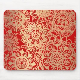 Mousepad Padrão de Mandala Vermelho e Dourado