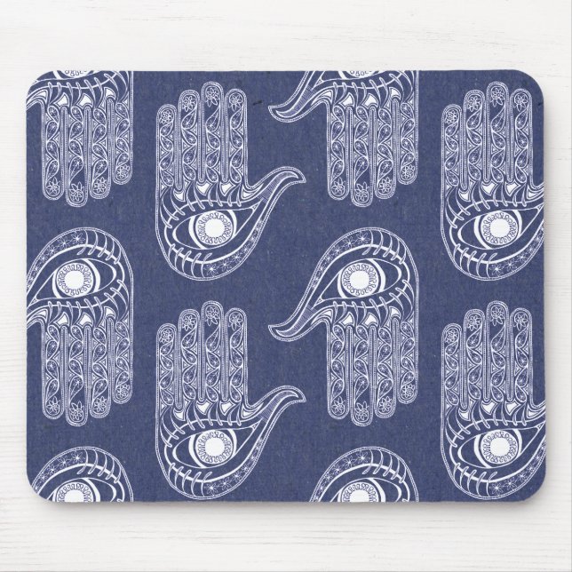 Mousepad Padrão de Mão Azul e Branco Hamsa / Defesa dos Olh (Frente)
