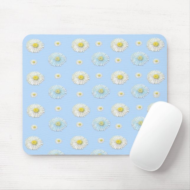 Mousepad Padrão de margarida azul-branca (Com mouse)