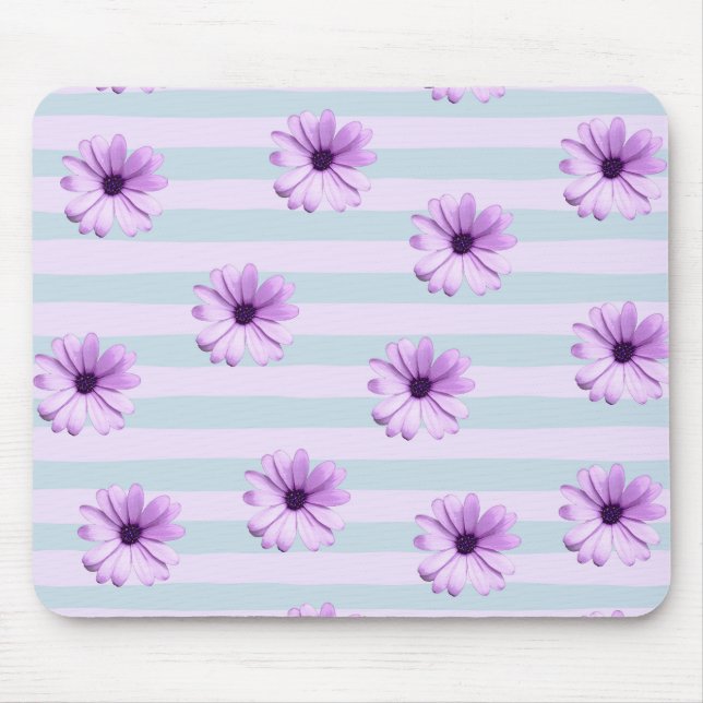 Mousepad Padrão de Margarida Azul e Roxo (Frente)