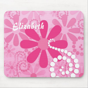 Mousepad Padrão de margarida das flores brancas, cor-de-ros