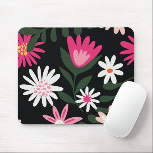 Mousepad Padrão de margarida rosa e branca