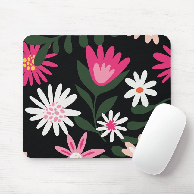 Mousepad Padrão de margarida rosa e branca (Com mouse)