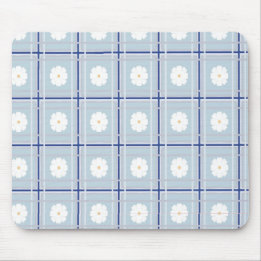 Mousepad Padrão de Margarida Xadrez Azul