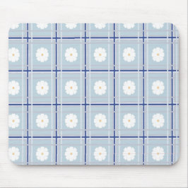 Mousepad Padrão de Margarida Xadrez Azul