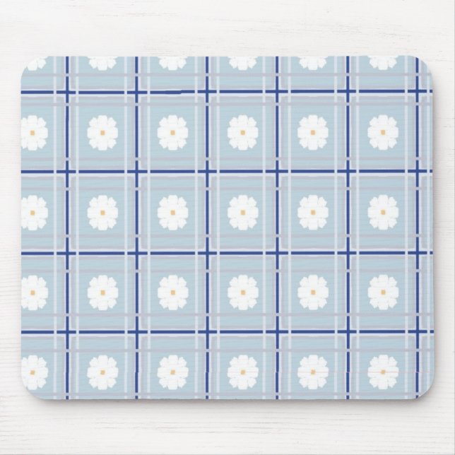 Mousepad Padrão de Margarida Xadrez Azul (Frente)