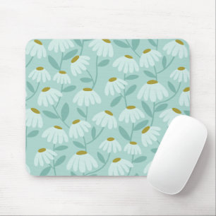 Mousepad Padrão de Margaridas Florais Azul Turquesa & Verde
