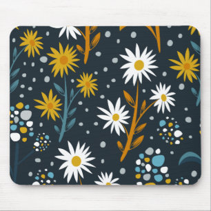 Mousepad Padrão de Margaridas Modernas em Azul Escuro