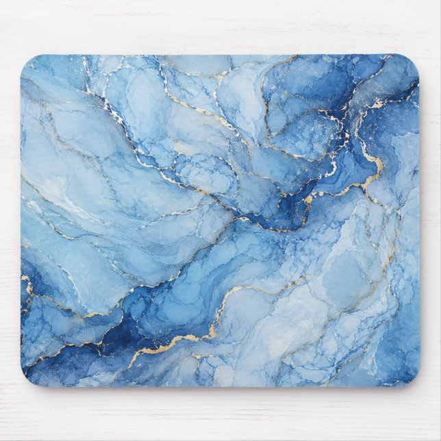 Mousepad Padrão de mármore azul com veias douradas em aquar (Frente)