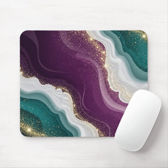Mousepad Padrão de Mármore com Brilho Dourado de Luxo (Com mouse)